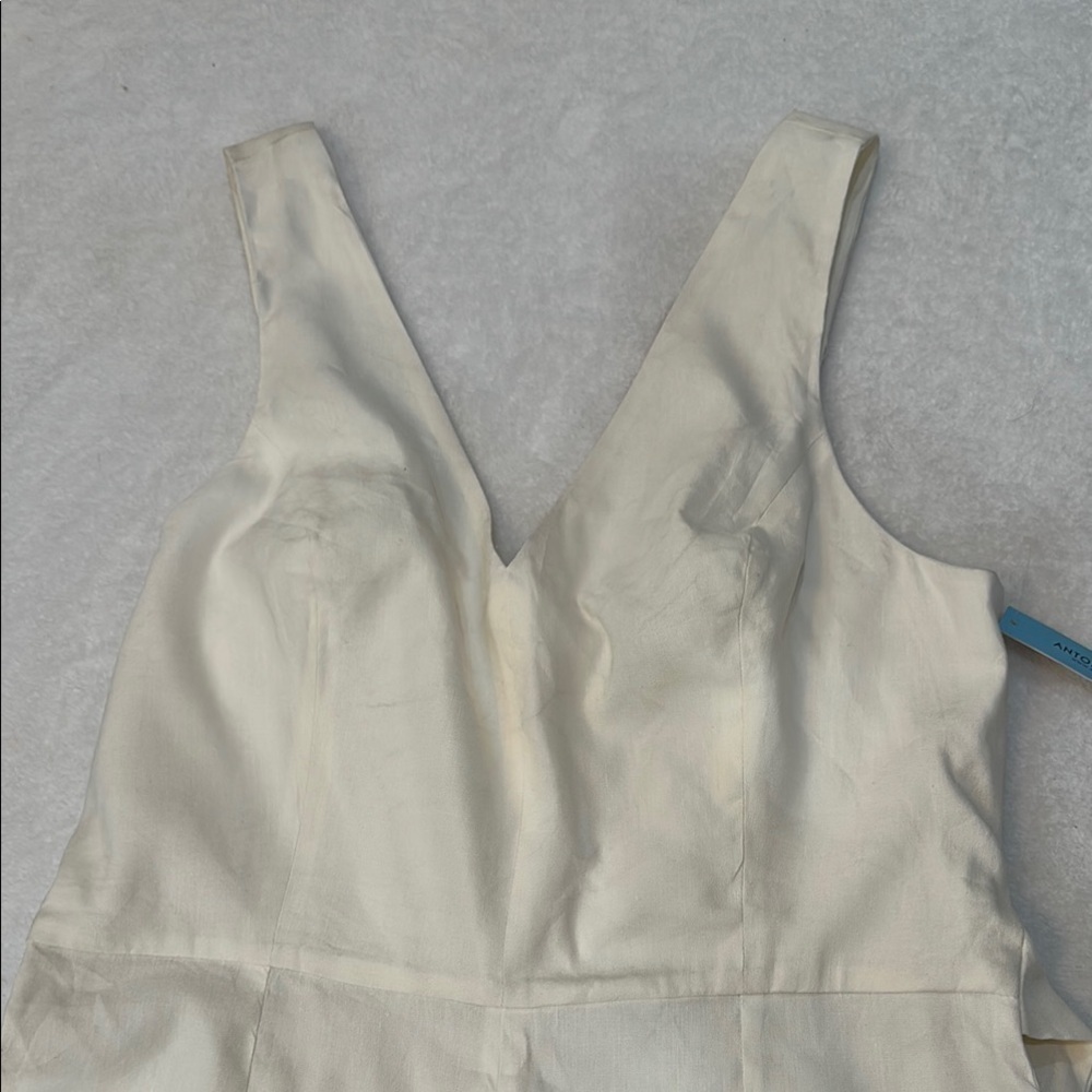 NWT ANTONIO MELANI Ivory Jumpsuit V-Neck Wide Leg Cropped Pants Size 12 - Picture 4 of 16